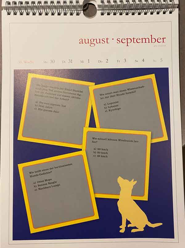 Quizfragen in diesem Hundekalender - nicht wirklich literarisch.