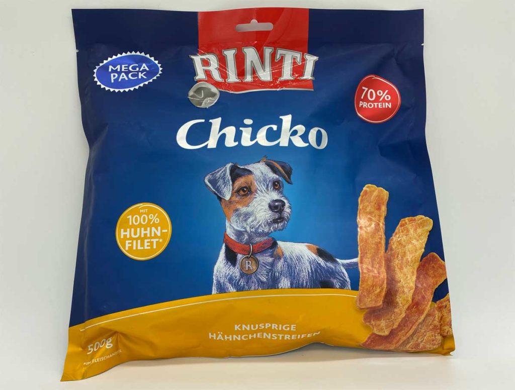 Rinti Chicko knusprige Hähnchenfilets. Hundeleckerlis aus getrocknetem Huhn.